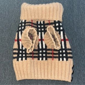 Burberry London Brown Wool Plaid Dog Turtleneck Sweater RARE Size S Authentic